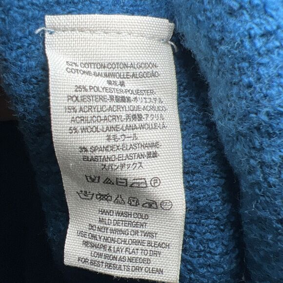 Free People Cowl Neck Sweater Size Large Teal Blue Slouchy Relaxed Off Shoulder - Picture 7 of 10